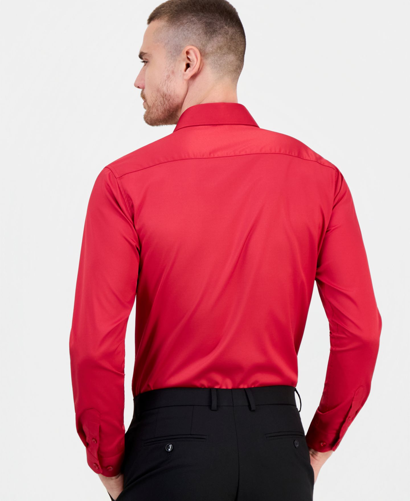 Мужская рубашка Suslo Couture Slim-Fit Solid Four-Way Stretch Dress Shirt, цвет: Красный — фото 2
