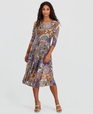 Petite Tie-Front 3/4-Sleeve Midi Dress