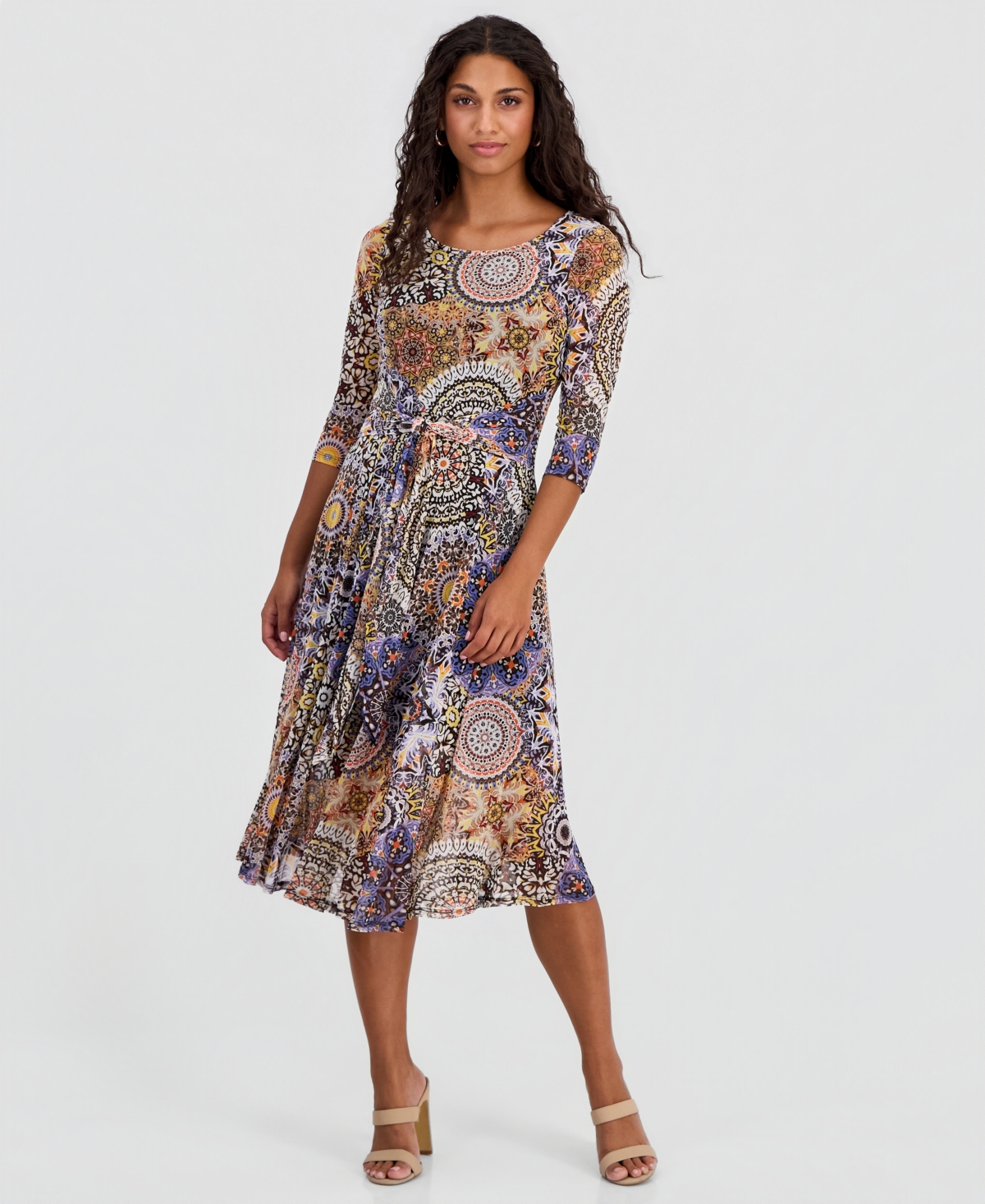 Robbie Bee Petite Tie-Front 3/4-Sleeve Midi Dress