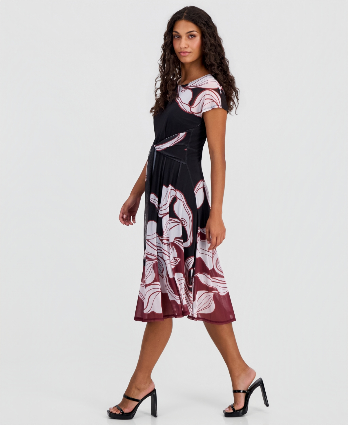 Robbie Bee Petite Placement-Print Tie-Front Dress