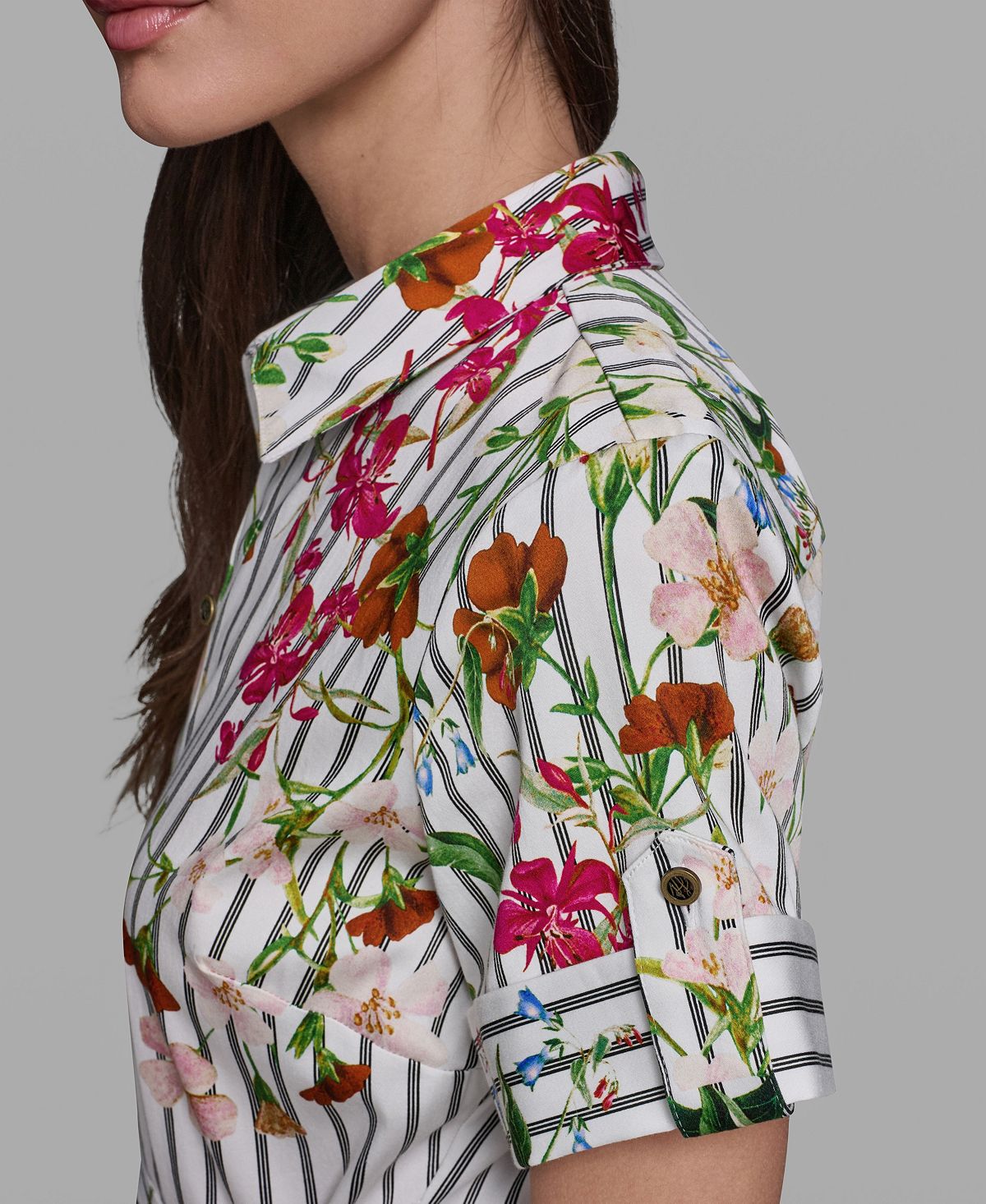 KARL LAGERFELD PARIS Women's Short-Sleeve Striped Shirt-Dress view 4 — MAYCSS fashion products