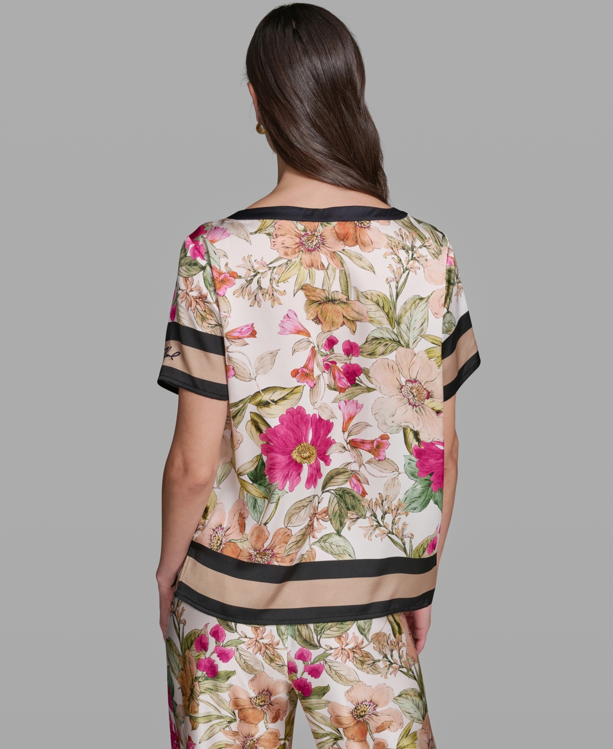Karl Lagerfeld Paris Women's Short-Sleeve Floral Printed Top
