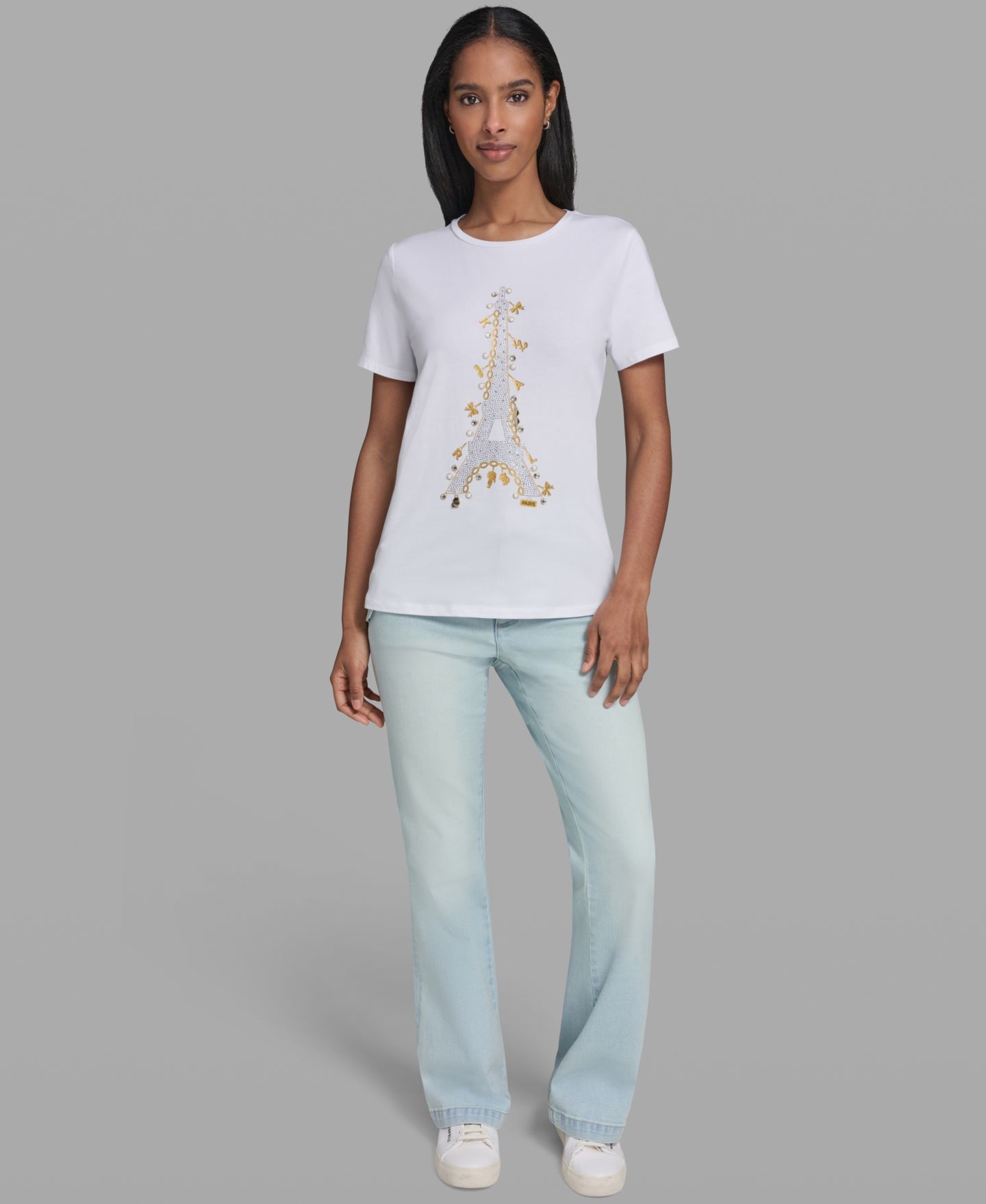 Женская футболка KARL LAGERFELD PARIS Eiffel Tower Logo Short-Sleeve T-Shirt, цвет: Белый — фото 2