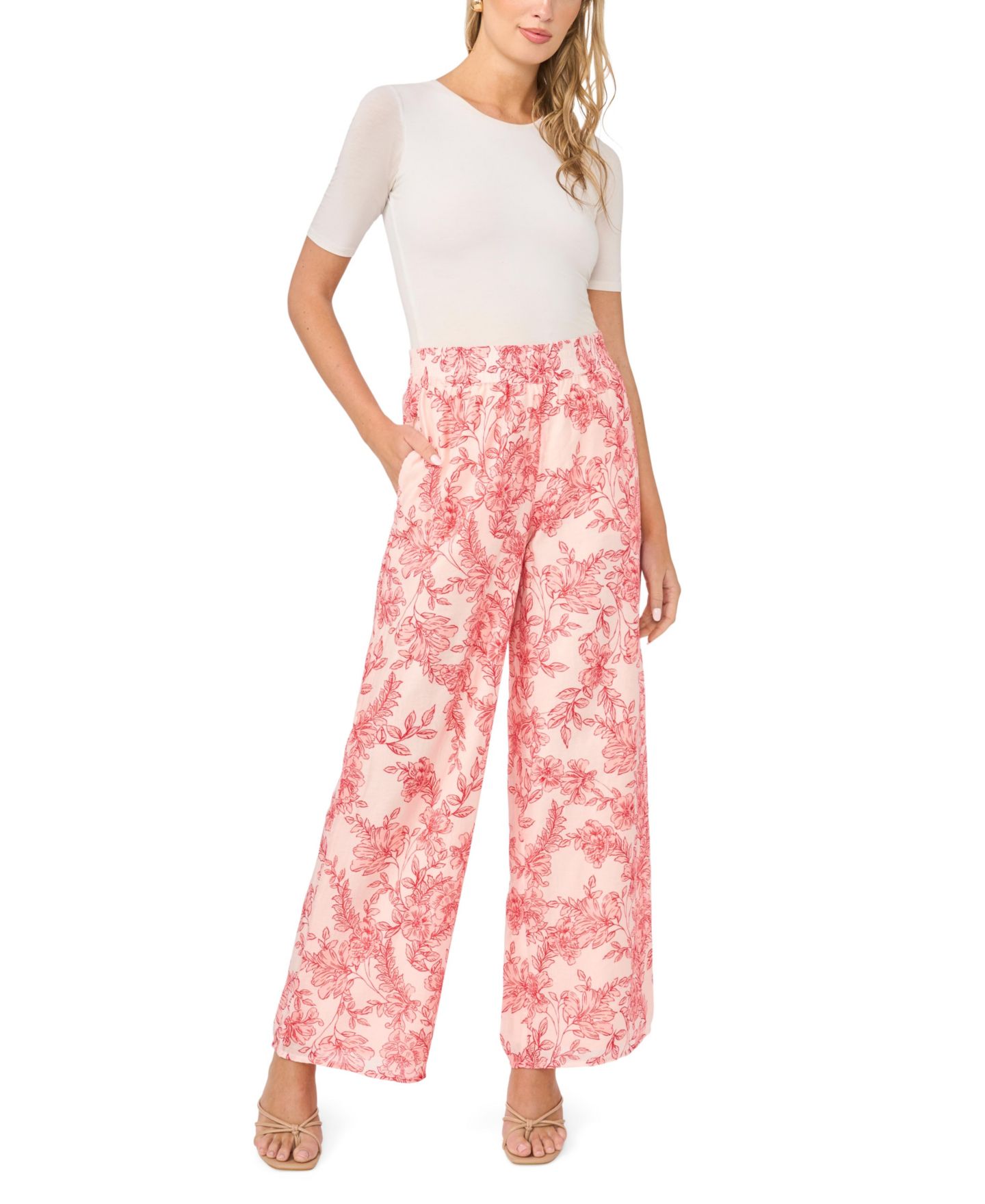 Женские брюки Vince Camuto Blend Smocked Waist Wide-Leg, цвет: Розовый — фото 2