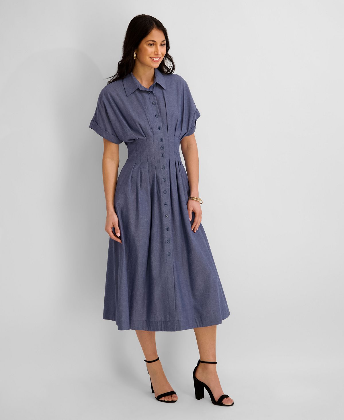 Kensie Women's Button-Front Short-Sleeve Midi Shirt-Dress view 2 — MAYCSS fashion products