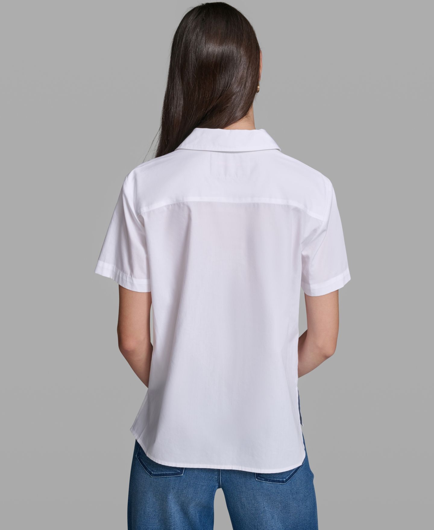 Женская блузка KARL LAGERFELD PARIS Petite Oversized Floral Short-Sleeve Blouse, цвет: Белый — фото 5