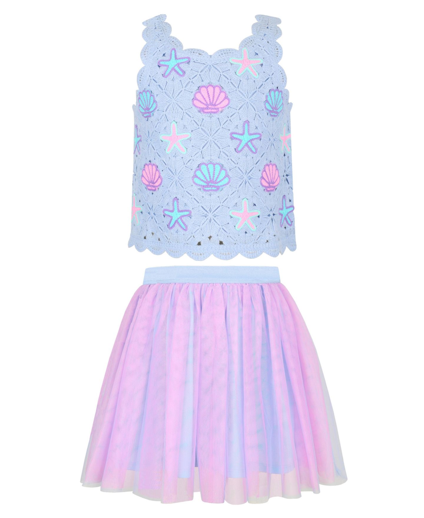 Комплект Pink & Violet Sleeveless Tank Top and Skirt, 2-Piece Set для девочек, цвет: Синий — фото 2