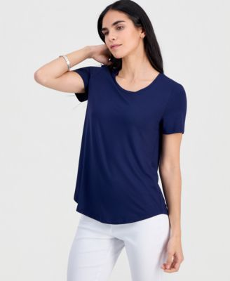 Petite Solid Rayon Span Short-Sleeve Top