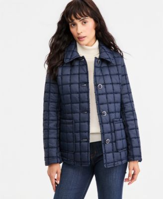 Women's Short Boucl&eacute; Windowpane Quilted Coat