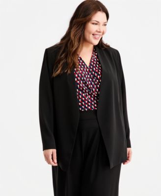 Plus Size Collarless Open-Front Jacket