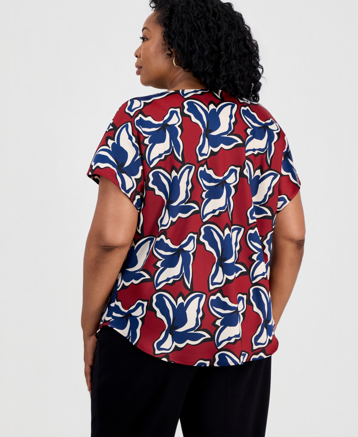 Anne Klein Plus Floral-Print Cowl-Neck Blouse