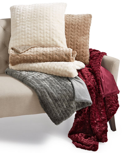 Martha Stewart Collection Quilted Faux-Fur Throw and Decorative Pillow Collection, Only at Macy's