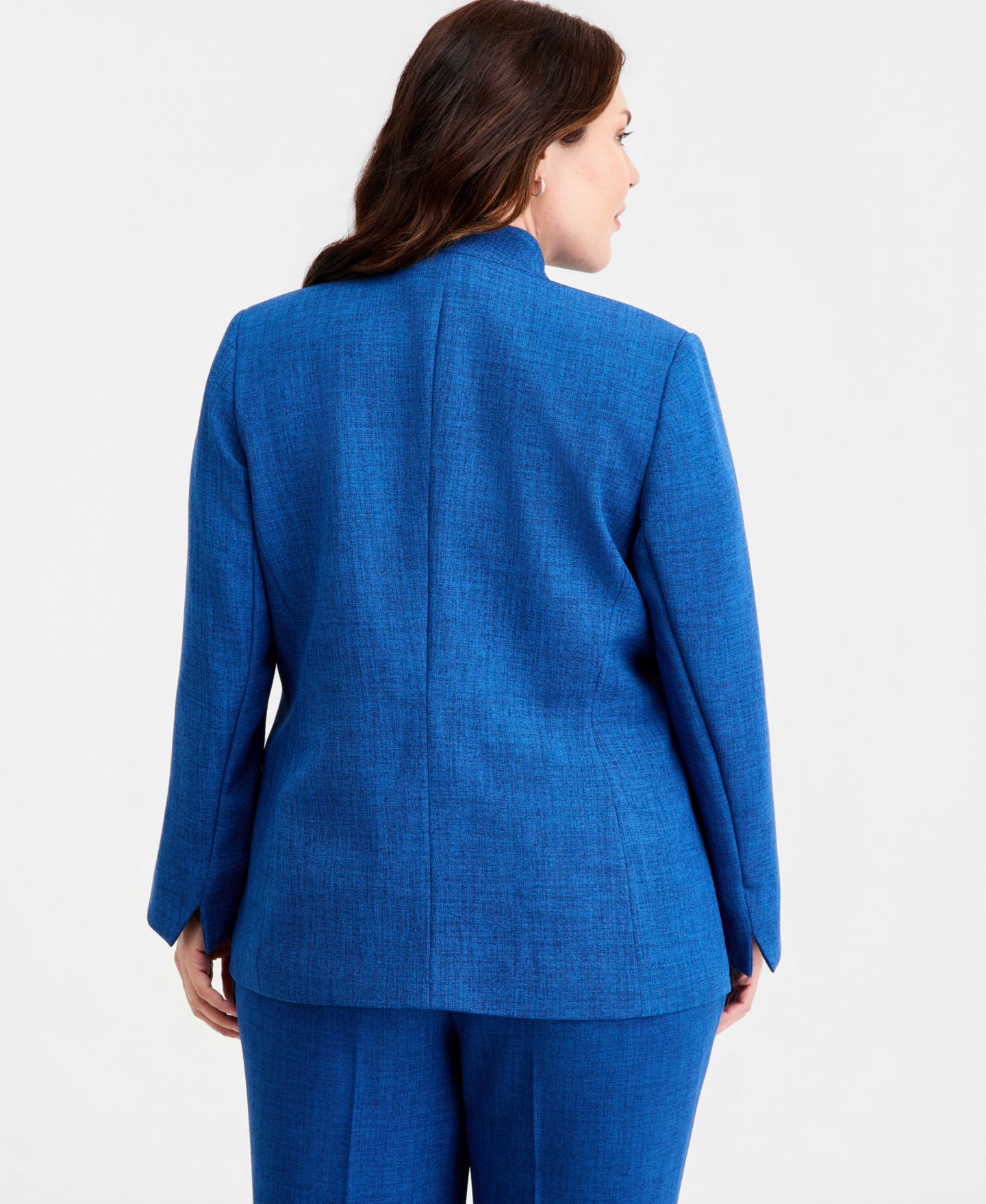 Женский пиджак Kasper Plus Size Collarless One-Button Blazer, цвет: Синий ночной меланжевый — фото 4