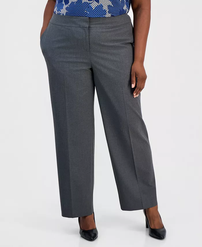 Plus Size Machine Washable Mid Rise Straight Leg Pants - thumbnail 2