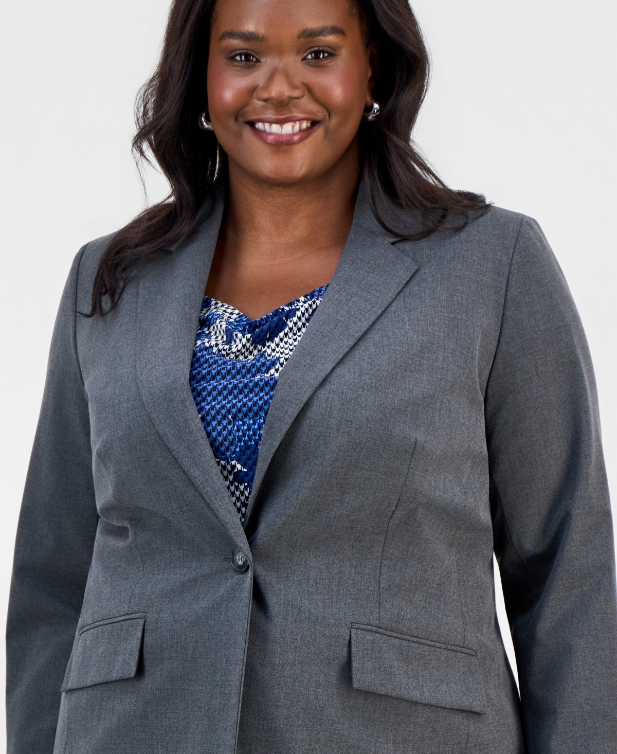 Kasper Plus Washable Bi-Stretch One-Button Blazer