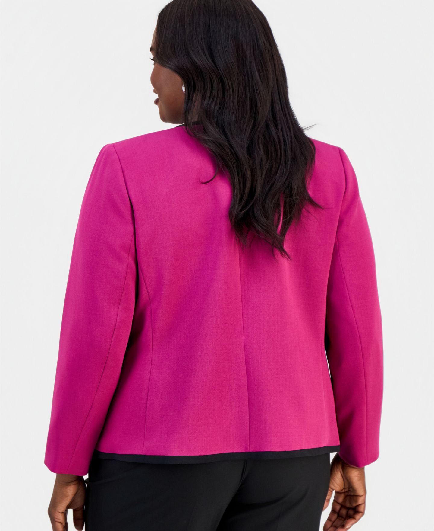 Женская куртка Kasper Plus Size Collarless Open-Front Framed, цвет: Чёрный — фото 4
