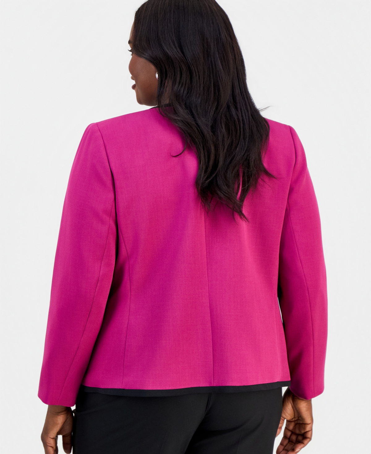 Kasper Plus Collarless Open-Front Framed Jacket