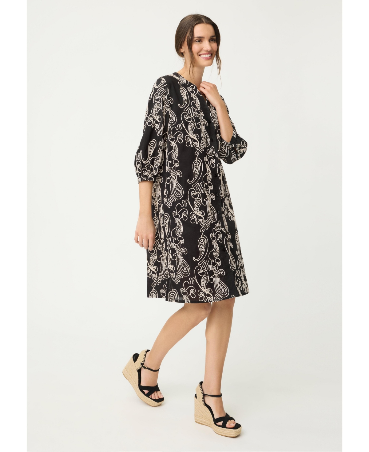 Olsen Women's Embroidered 3/4 Sleeve Dress