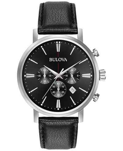 Bulova Men's Chronograph Dress Black Leather Strap Watch 41mm 96B262