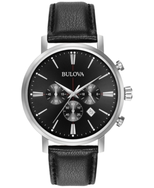 Bulova Men's Chronograph Dress Black Leather Strap Watch 