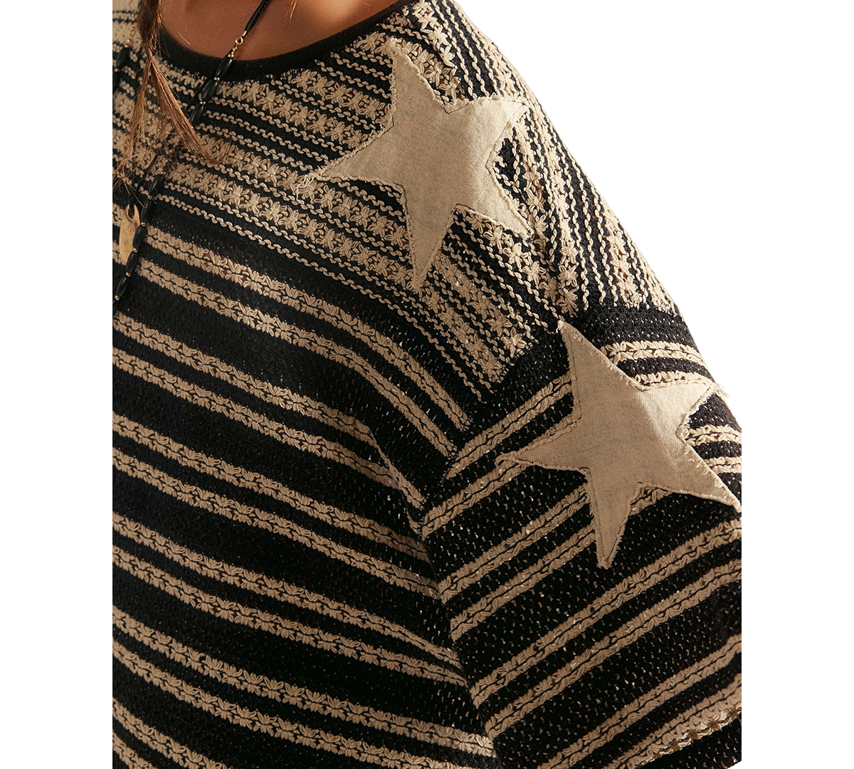 Free People Women's Fun Oversized Crewneck Striped Crochet T-Shirt