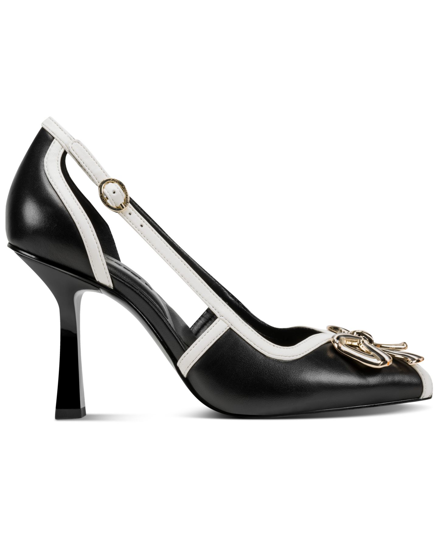 Женские туфли KARL LAGERFELD PARIS Lacey Square Toe Pumps, цвет: Чёрный / Кремовый кожаный — фото 2