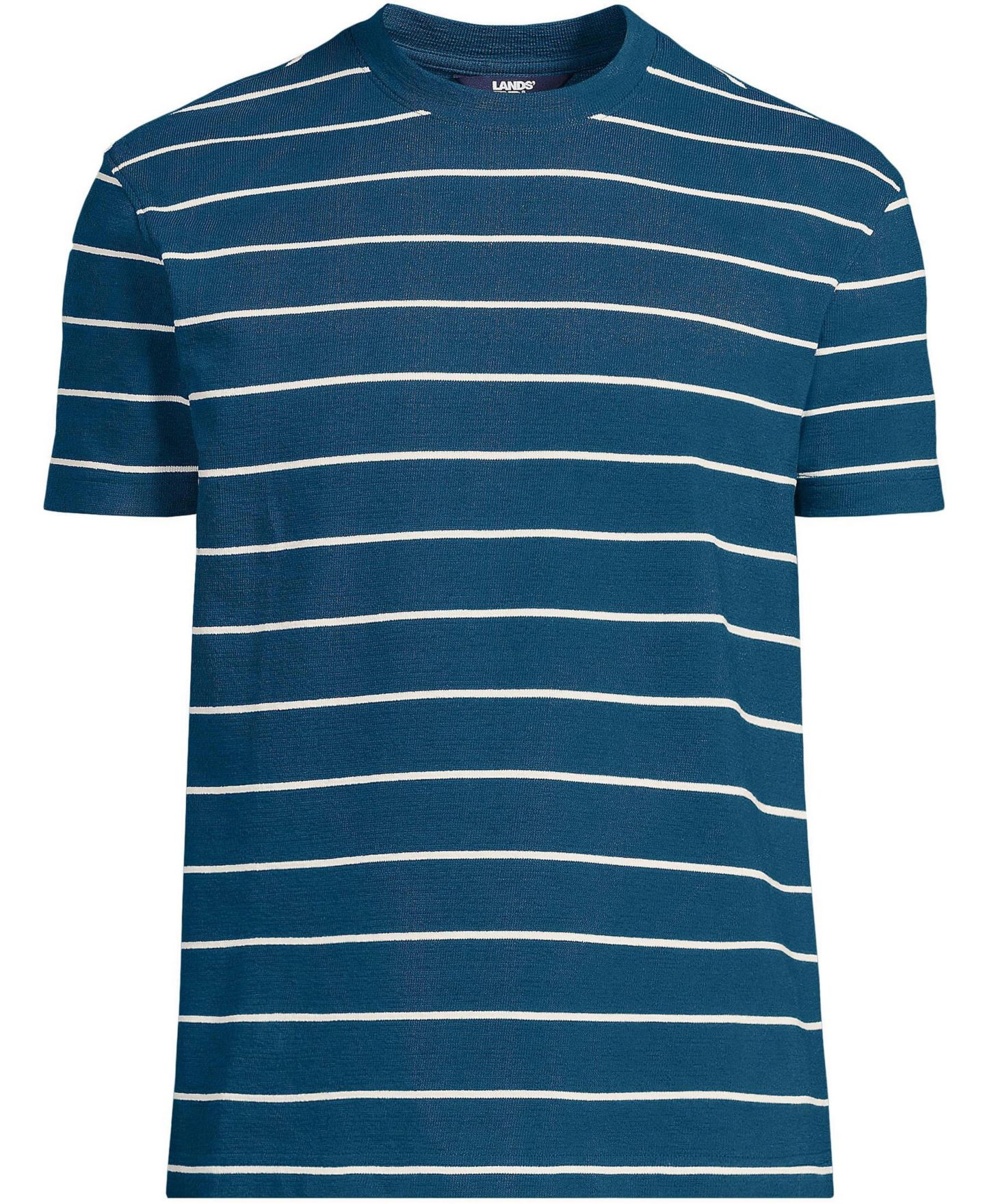 Мужская футболка Lands' End Short Sleeve Knit Terry, цвет: Бирюзовый / Слоновая кость латте полосатый — фото 3