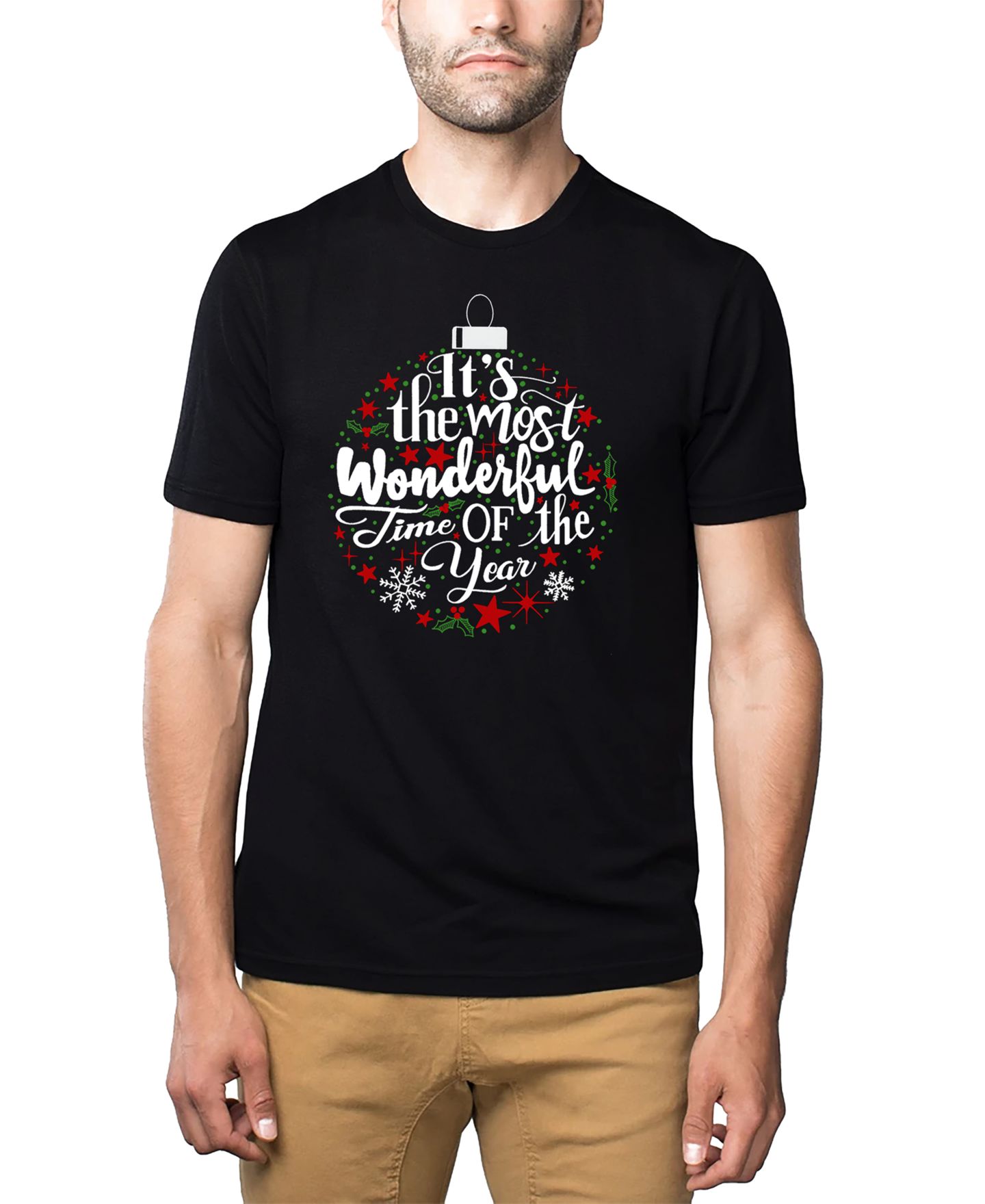 Мужская футболка LA Pop Art Christmas Ornament Word Art Cotton and Polyester Blend, цвет: Чёрный — фото 1