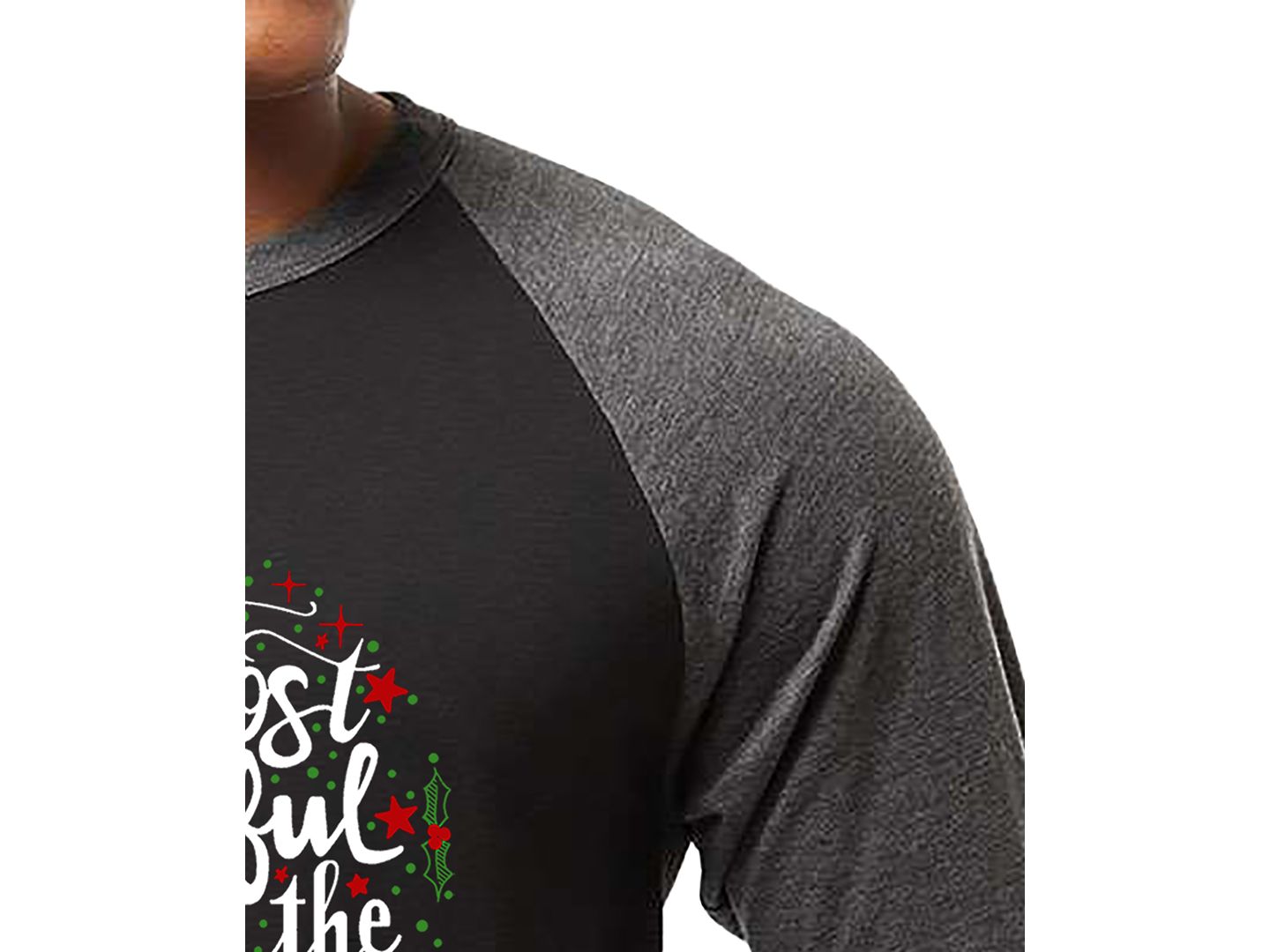 Мужская футболка LA Pop Art Christmas Ornament Raglan Baseball Word Art, цвет: Чёрный / Серый — фото 2