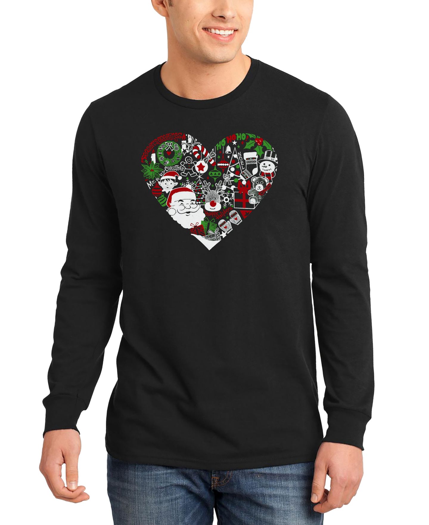 Мужская футболка LA Pop Art Christmas Themed Heart Word Art Long-Sleeve, цвет: Чёрный — фото 1