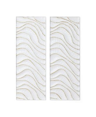 39.5"H Metal Wall Decor, Set of 2 Abstract Wall Art with Gold Wave Accents, Vertical Wall Hanging Decor