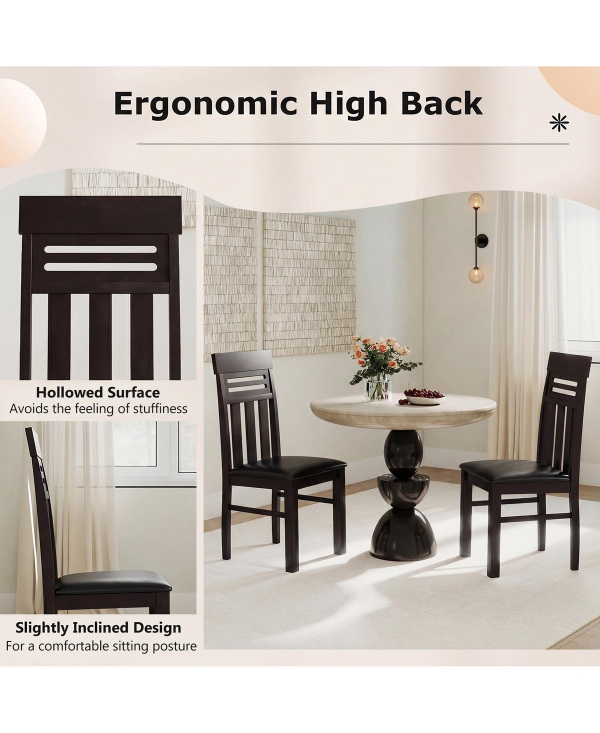 Slickblue Set of 2 High Back Dining Chairs for Kitchen Room