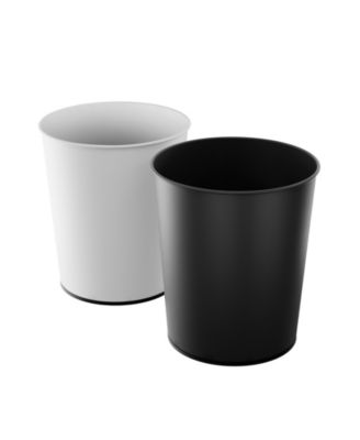 1.5 Gallon Round Open Top Wastebasket, Stainless Steel, Matte White and Matte Black, 2 Pack with Trash Bags