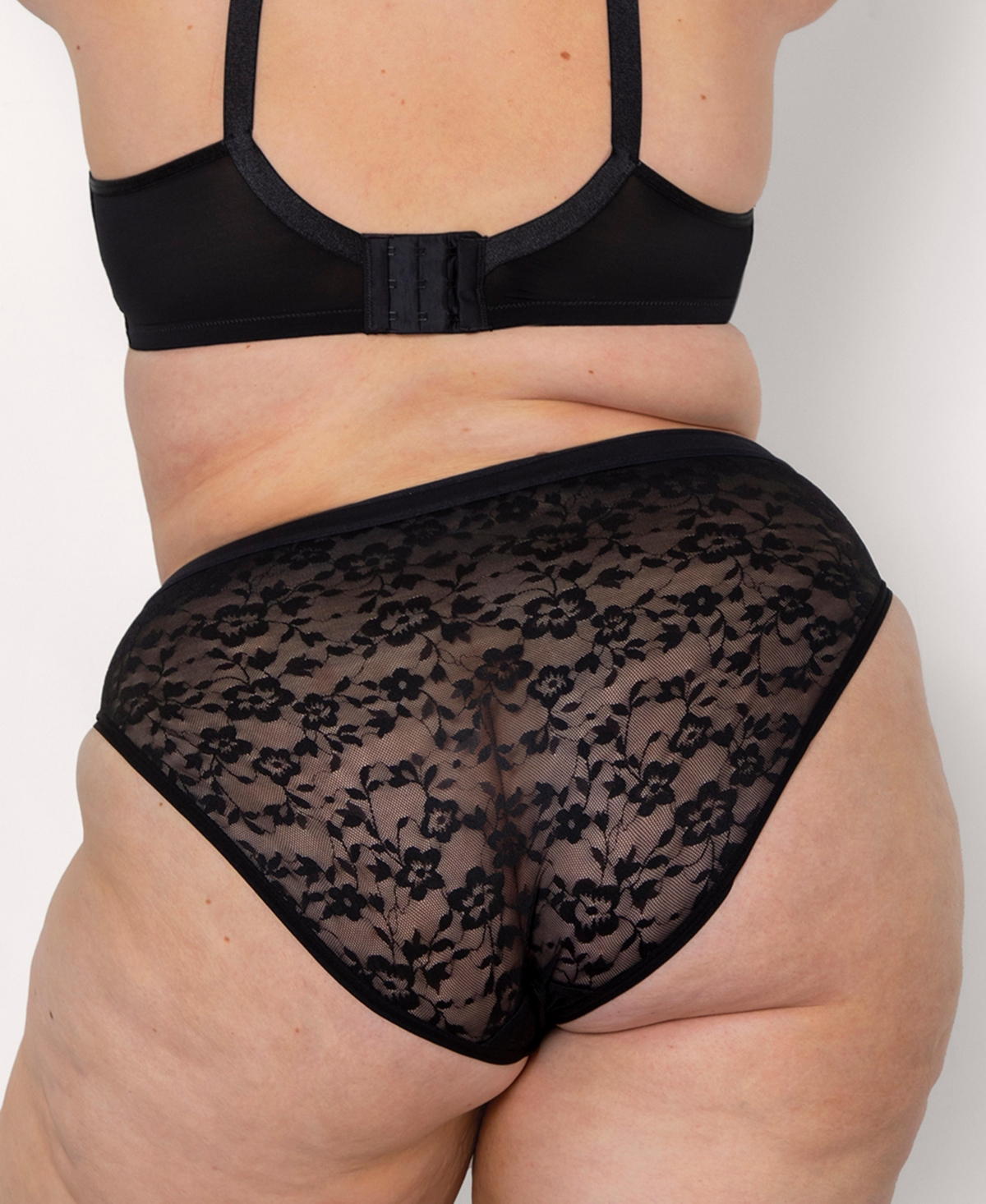 Curvy Couture Women's No Show Lace High Cut Brief Panty