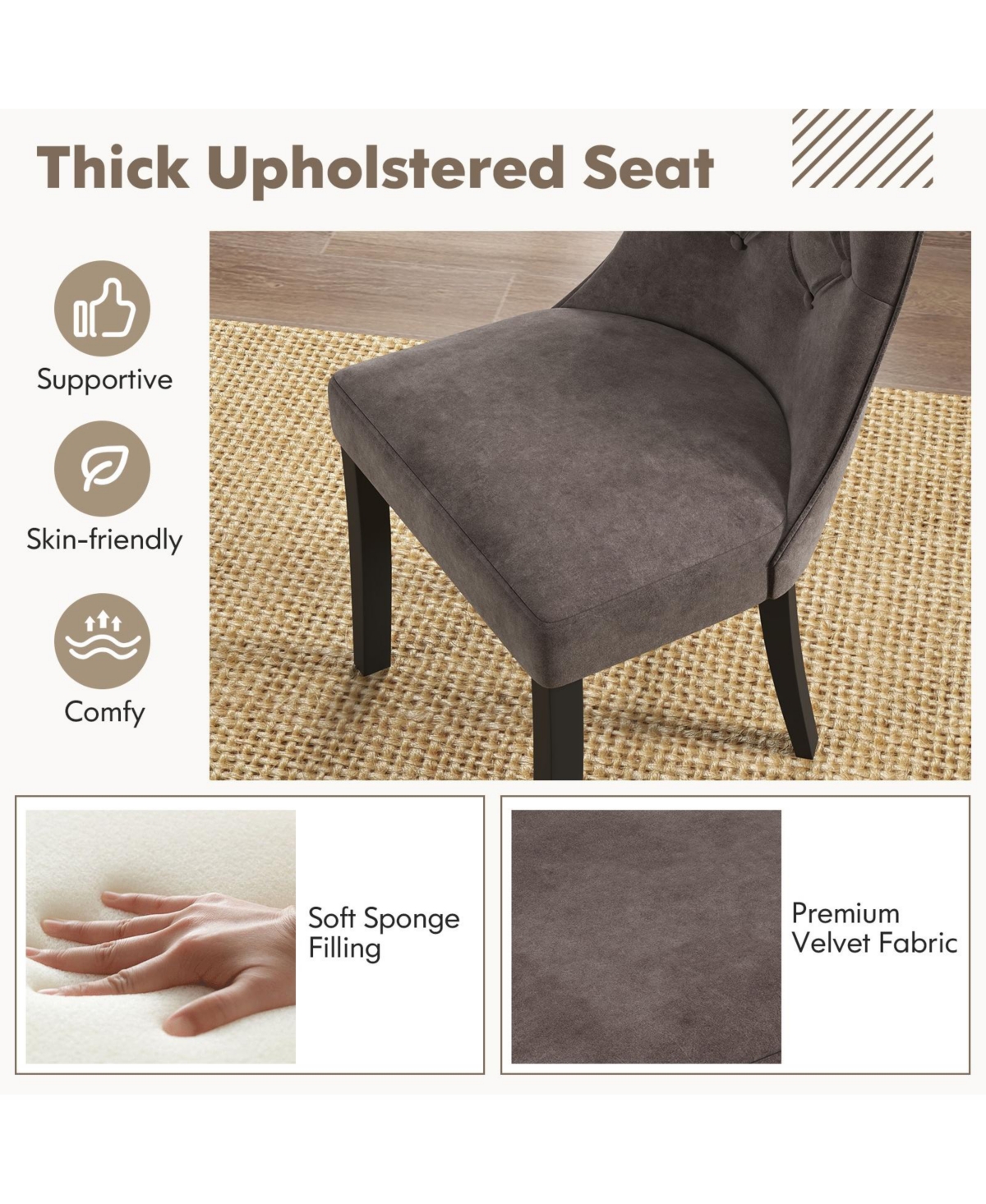 Slickblue Upholstered Tufted Dining Chairs Set of 2, High Back Support and Soft Seat