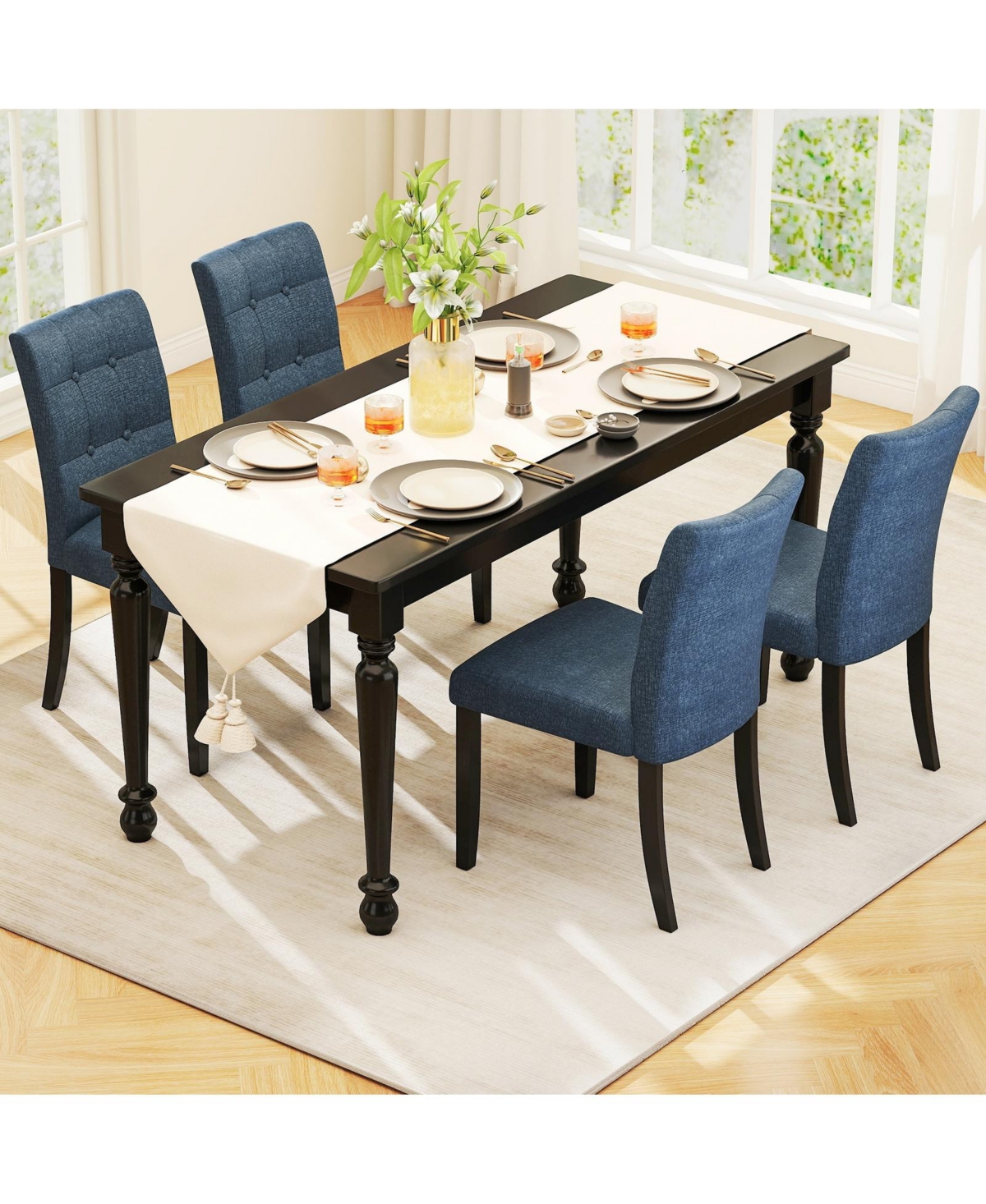 Slickblue Tufted Dining Chairs Set of 2, Armless Design with Durable Rubber Wood Legs