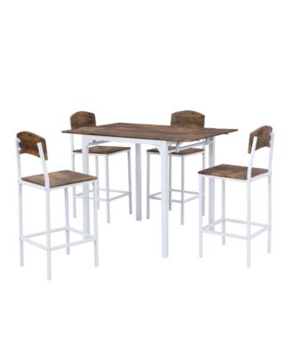 5-Piece Counter Height Drop Leaf Dining Table Set with Chairs Farmhouse Style