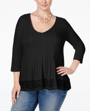 American Rag Trendy Plus Size Shirred Lace-Trim Top, Only at Macys
