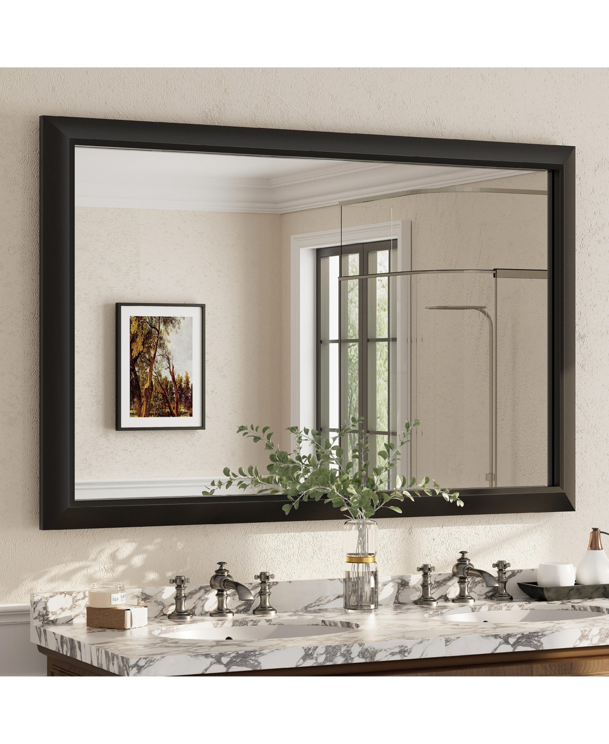 Apmir 55" x 36" Inch Thick Metal Framed Wall Mirrors for Bedroom