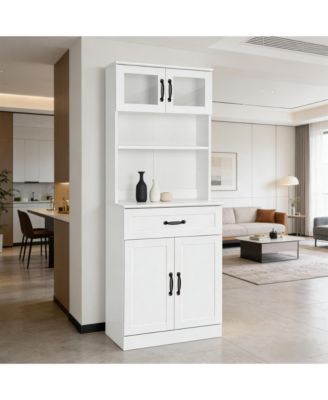 Kitchen Buffet Cabinet with Glass Doors, 5-Tier Storage Cabinet
