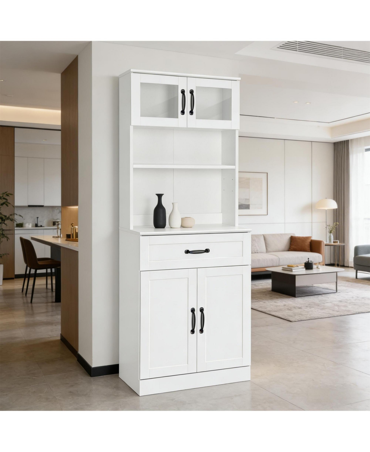 Clihome Kitchen Buffet Cabinet with Glass Doors, 5-Tier Storage Cabinet