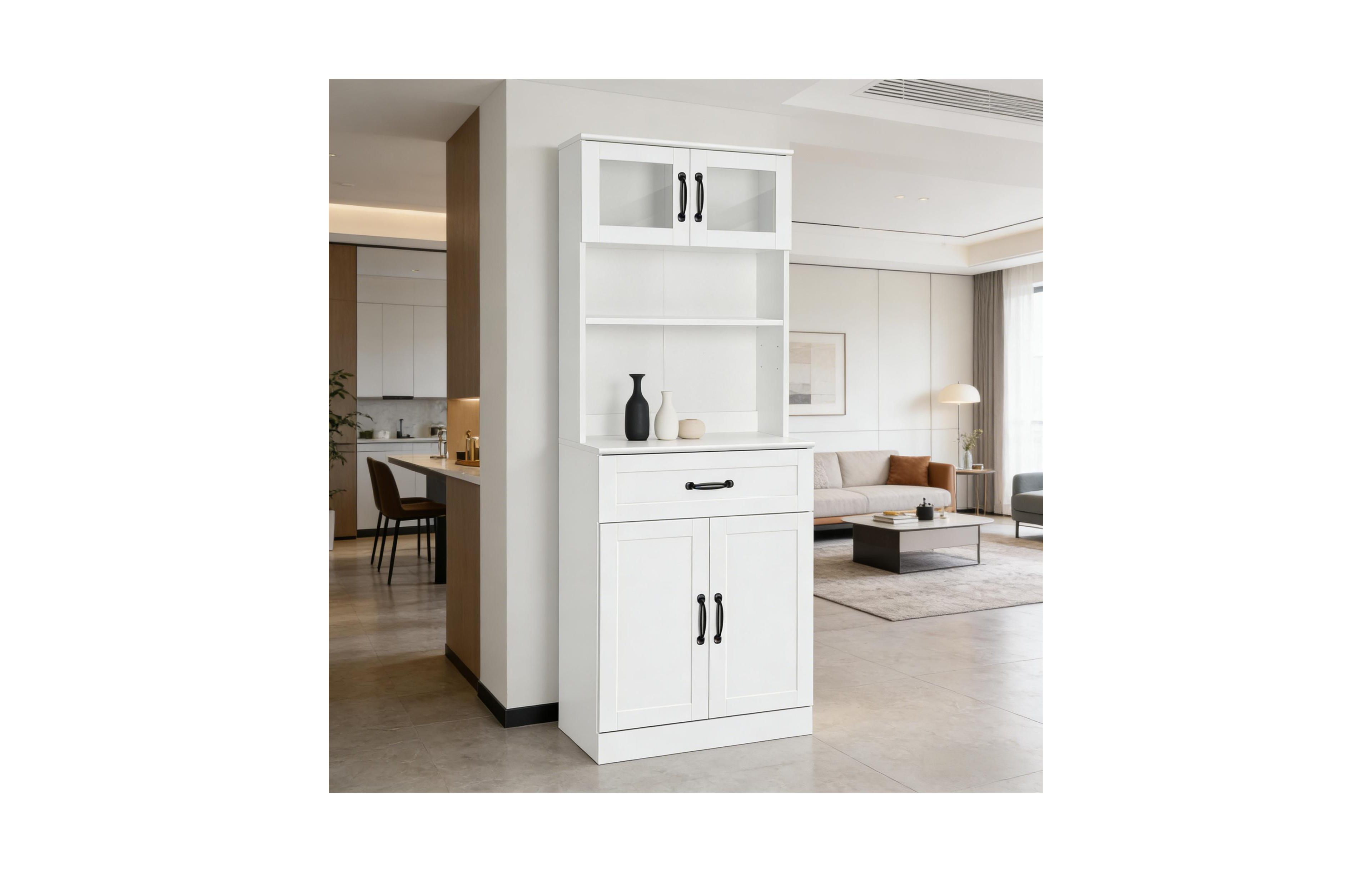 Clihome Kitchen Buffet Cabinet with Glass Doors, 5-Tier Storage Cabinet