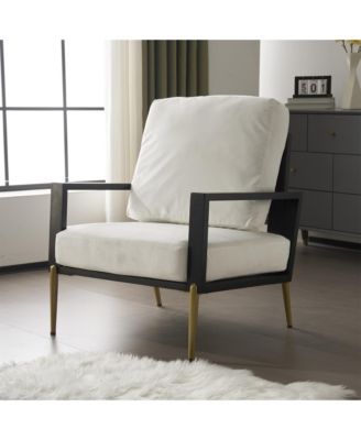 Velvet Upholstered Armchair, Accent Chair with Solid Wood Frame and Metal Legs for Living Room, Balcony and Bedroom