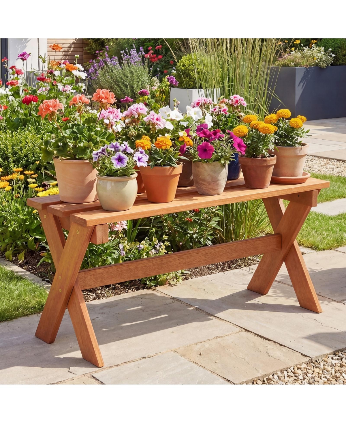 Gymax 36'' Outdoor Solid Wood Bench Teak Oil Finish and Slatted Seat for Porch