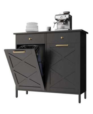 Double Tilt Out Trash Can Cabinet, 20 Gallon Metal Proof Trash Can with 2 Drawers
