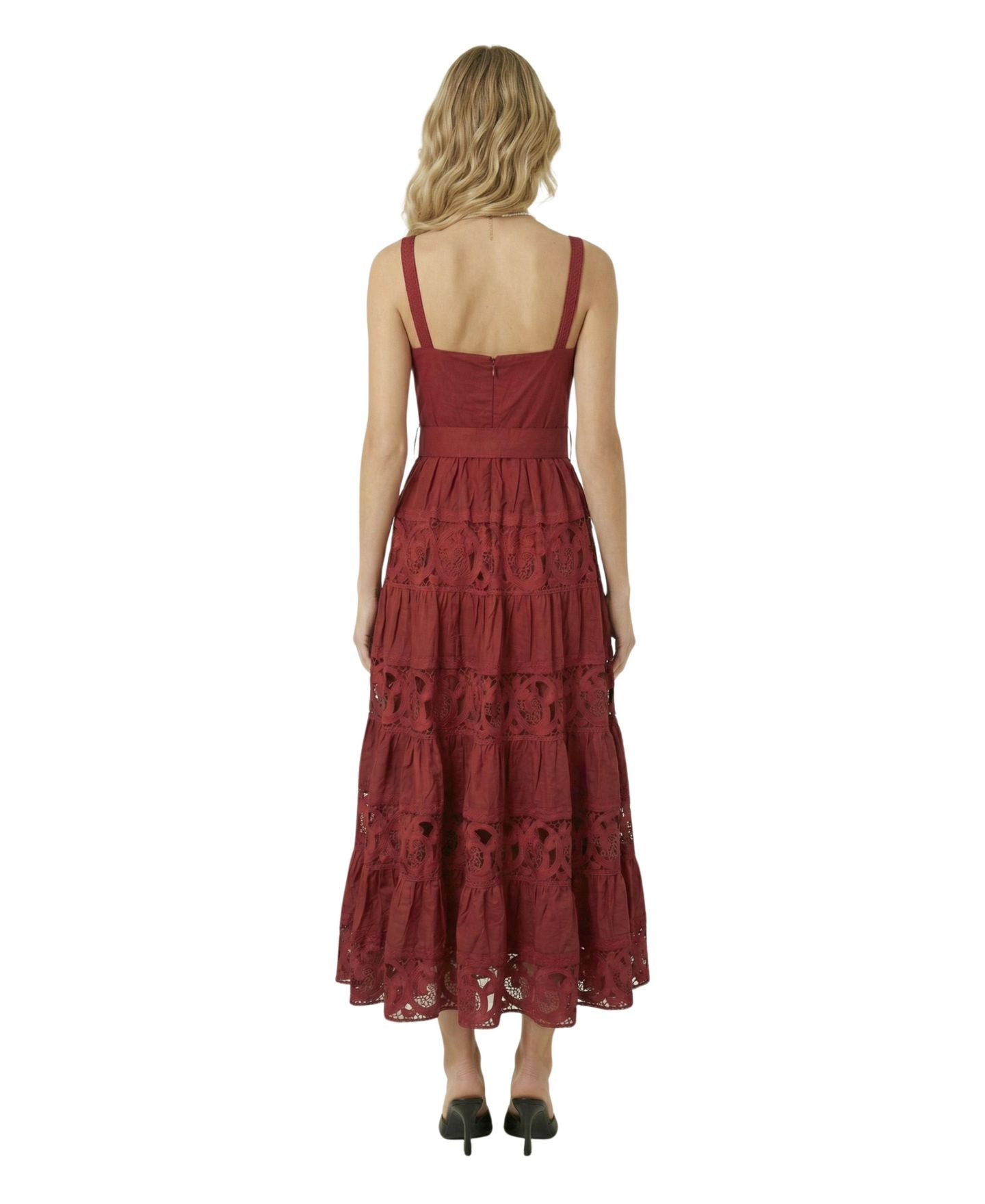 Женское платье Modenaire Belted Tiered Lace Square-Neck Midi — фото 2