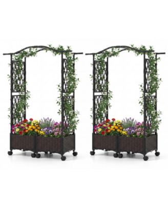 2Pieces 5 FT Self-Watering Planter Boxes w/Lattice Trellis and Roof Lockable Wheels