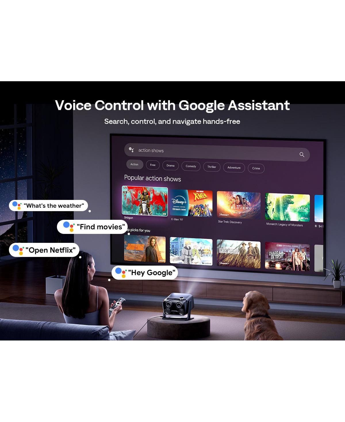 Aurzen Portable Movie Projector with Google Tv Built-in, 500 Ansi Lumens, 4K Support, 20W Speakers with DoIby Audio, Tof Auto Focus