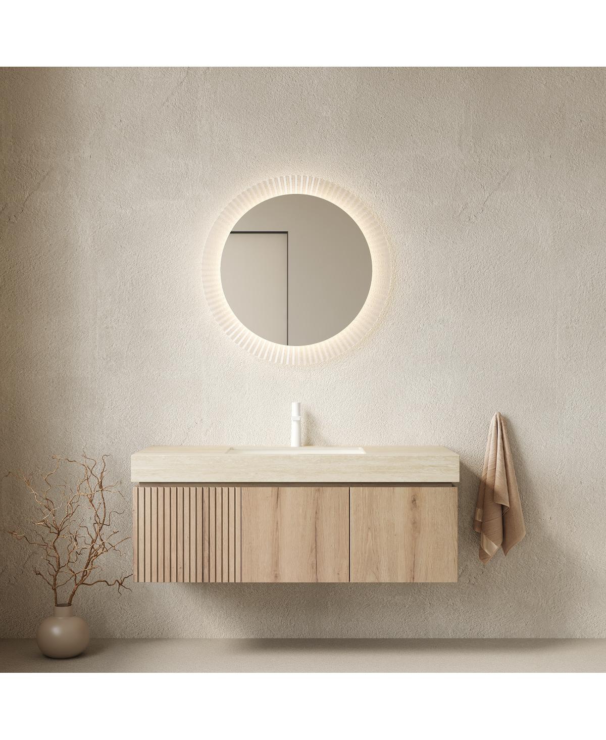 Sillysis Wall Mounted Bathroom Vanity with Sintered Stone Top, Ceramic Sink, Soft Close Storage Cabinet
