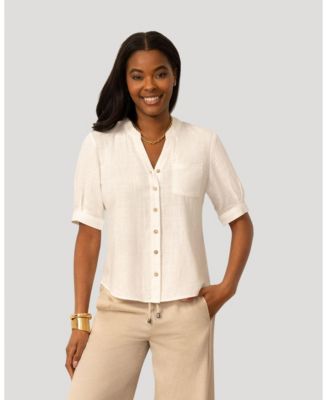 Cable & Gauge Women's Cable and Gauge Linen Blend Button Front Top
